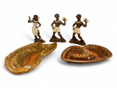 Vintage Treasure Crate of Hawaii Male and Female Hule Dancers and (2) Ashtrays