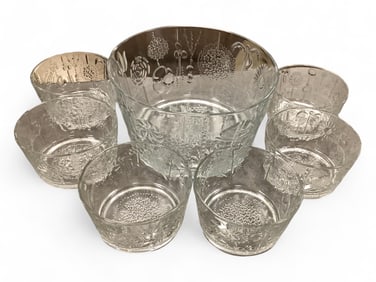 Oiva Toikka Mid Century Modern Salad/Fruit Glassware Set (7) Pcs Serving bowl 10" diameter x 5.75"