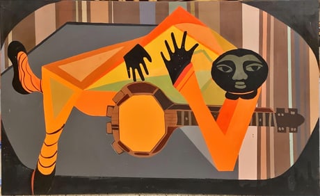 Large Modernist Painting of Musician Measures 60" x 36.5".