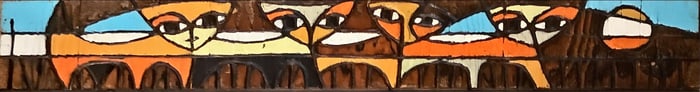 Carved and Painted Wooden Wall Plaque of Modernist Cats