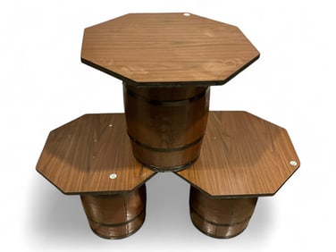 (3) Barrel Style Side Tables 19 1/2 x 23 x 23 in. (49.5 x 58.4 x 58.4 cm.)