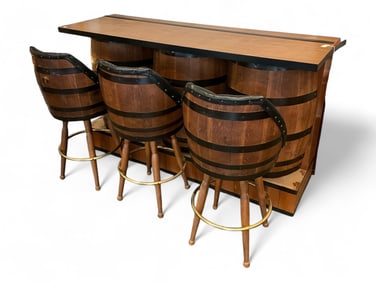 Barrel Style Bar & Three Stools.