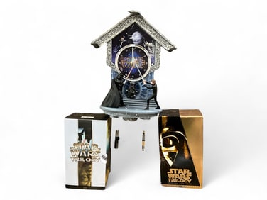 Star Wars "Sith vs Jedi" Clock by The Bradford Exchange & Trilogy VHS Tapes