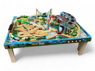 Deluxe Wooden "Thomas the Tank Engine" Play Table Set with Buildings, Trains, & Accessories