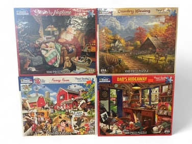 (4) White Mountain 1000-Piece Jigsaw Puzzles, Factory Sealed