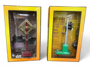 (2) Rail King by MTH Electric Trains No. 69N Warning Bell & No. 153 Block Signal