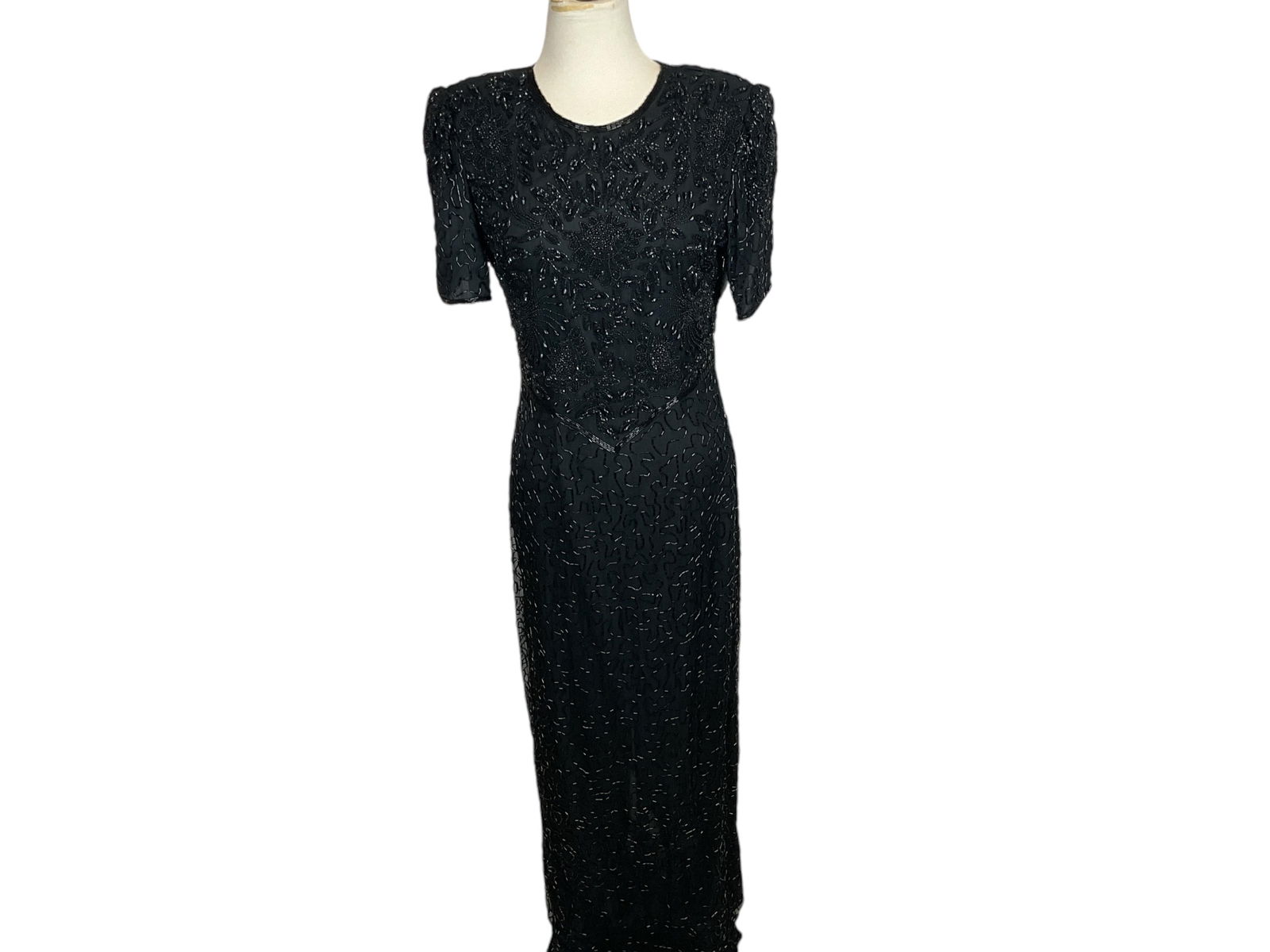 Vintage New Old Stock 100% Silk Beaded Evening Gown (1 of 8)