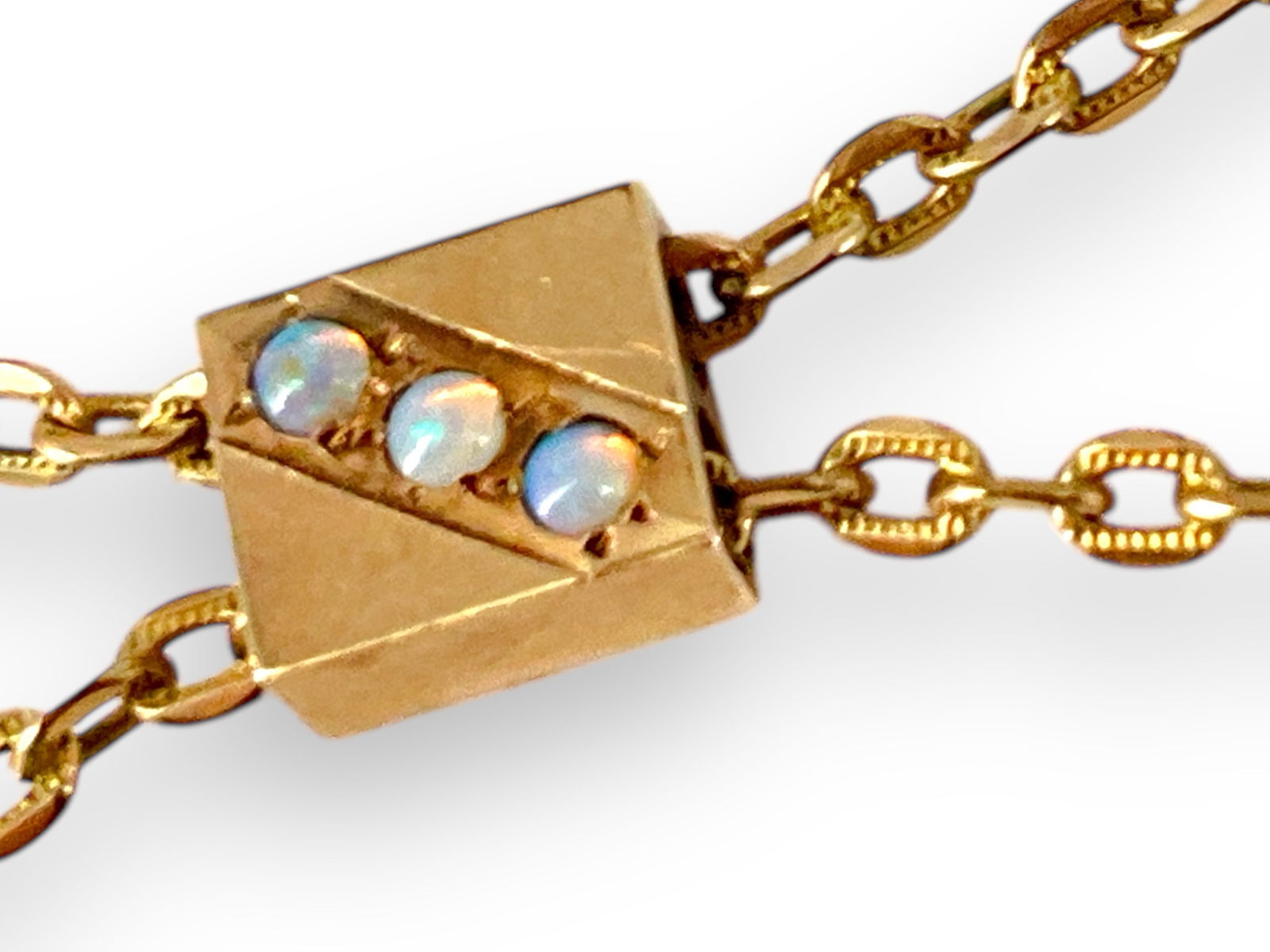 Antique Gold-Filled Slide Chain Necklace w/Opals (1 of 5)