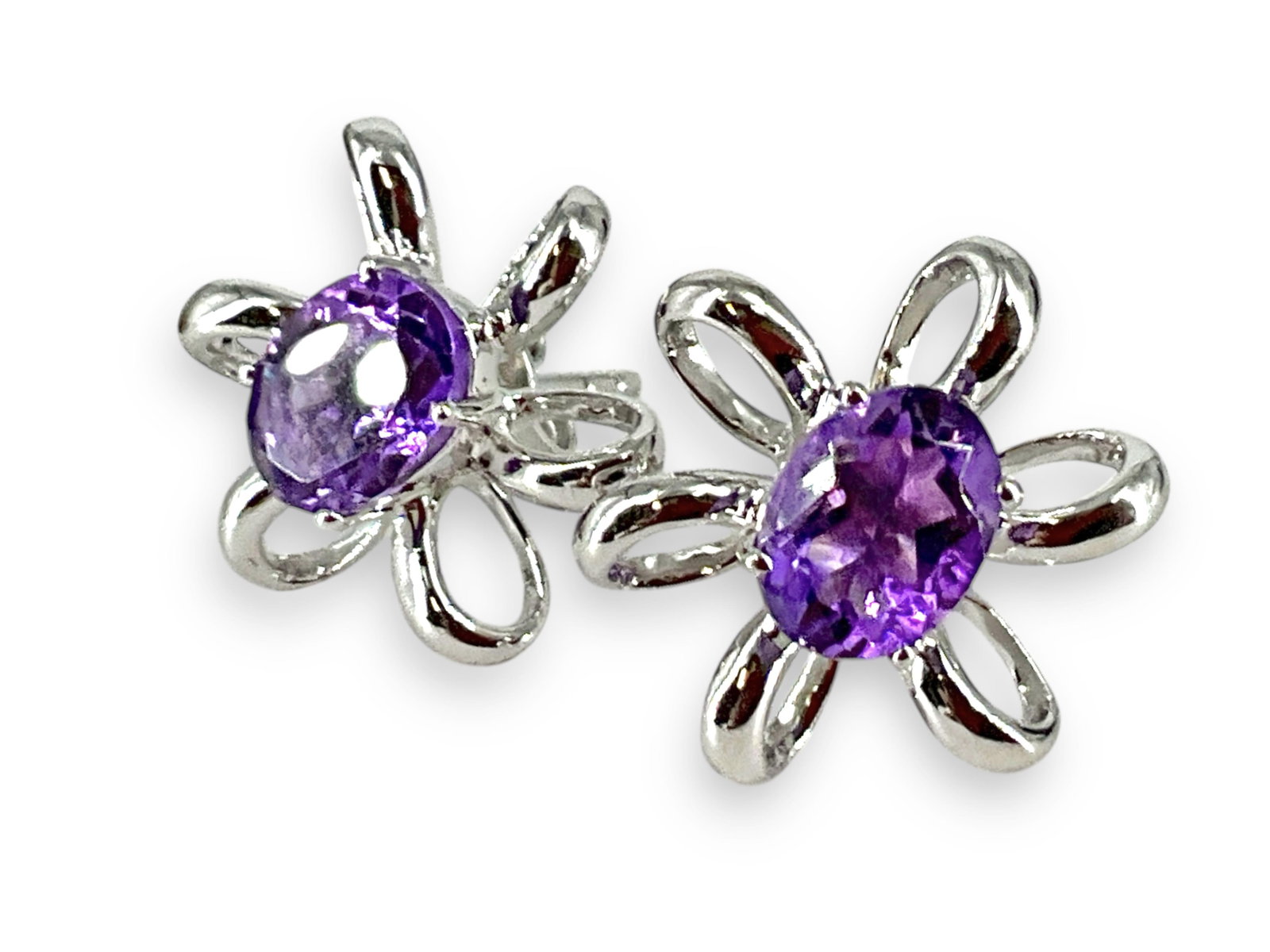 Pair of Sterling Silver and Semi-Precious Stones Solitaire Earrings (1 of 3)