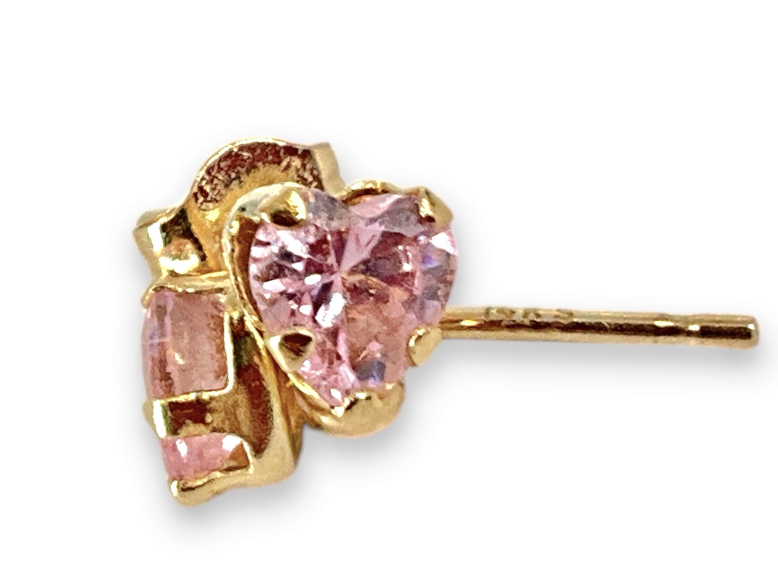 14kt Gold and Morganite Stone Solitaire Earrings: 14kt Gold and Morganite Stone Solitaire Earrings Stamped and tested 14kt yellow gold, pierced style on post backings, 0.4 grams total weight, 4.0mm semi-precious stones.