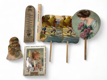 Misc Vintage Fans, Framed Pic Fans are 13.5"L to 15.25"L