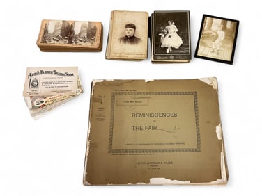 Misc Stereograph cards, photos, and "Reminiscences of the Fair" portfolio