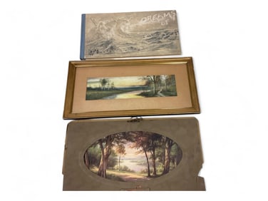 Picture Calendar c.1920, Book Dreams of the Sea.1890, and framed picture Height ranges 8.25" to