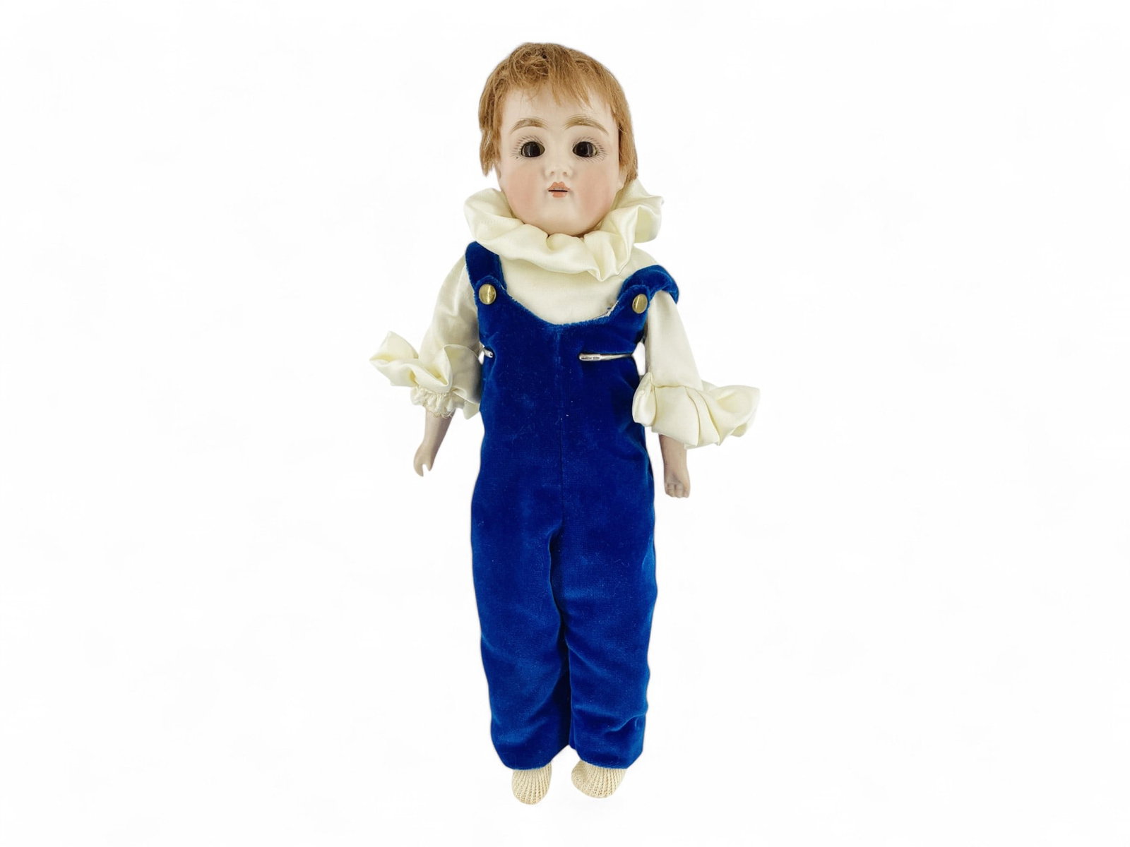 13" J. D. Kestner DEP 154 Boy Child Bisque Shoulder Head: 13" J. D. Kestner DEP 154 Boy Child Bisque Shoulder Head Bisque shoulder head on kid leather body, stitched arms gusseted body & knees, cloth lower legs, bisque lower arms. No cracks or chips seen or 