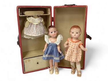 (2) 9" Effanbee Dolls with Trunk