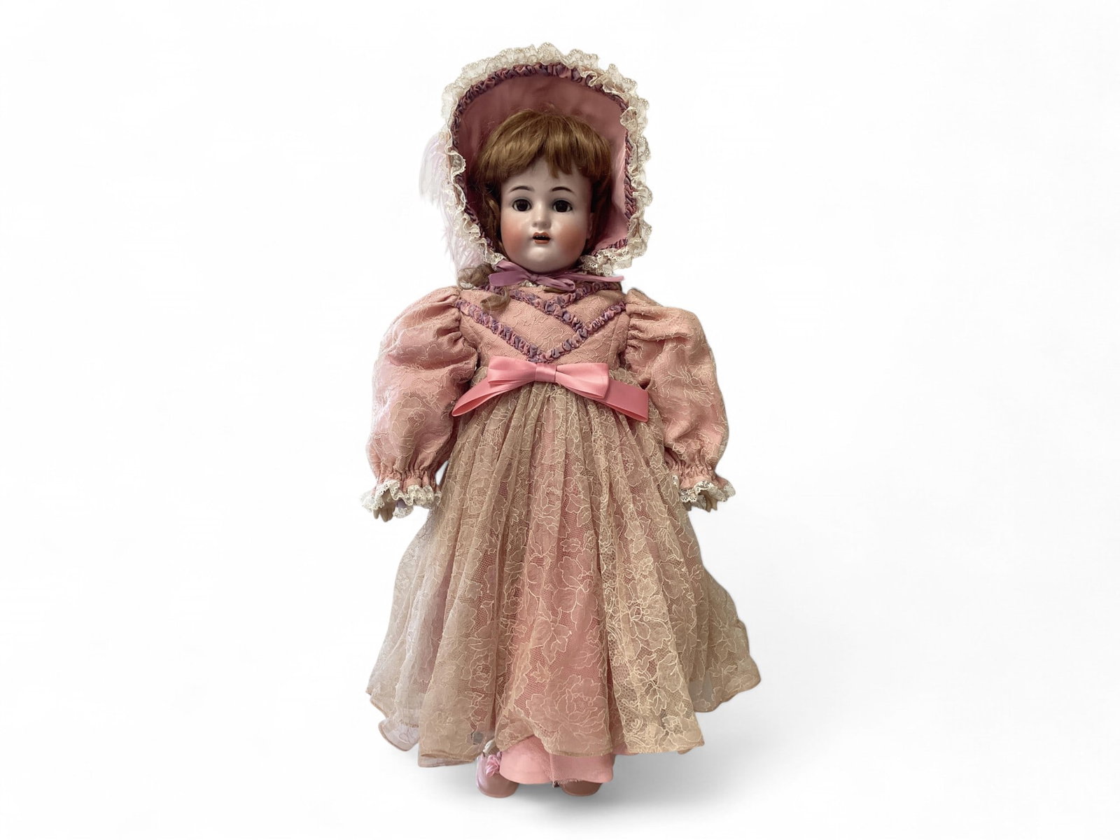 28" Simon & Halbig, K&R Bisque Socket Head Child Doll: 28" Simon & Halbig, K&R Bisque Socket Head Child Doll Painted upper & lower lashes, sleep eyes with applied lashes, open mouth with teeth. Glue stains around top of head, fairly clean rim. Socket join