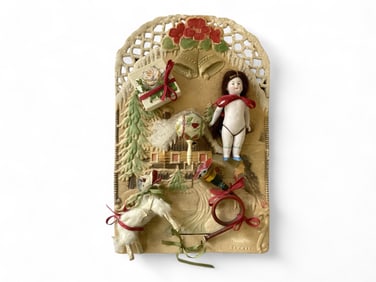 Antique German Embossed Presentation Card with all bisque doll.