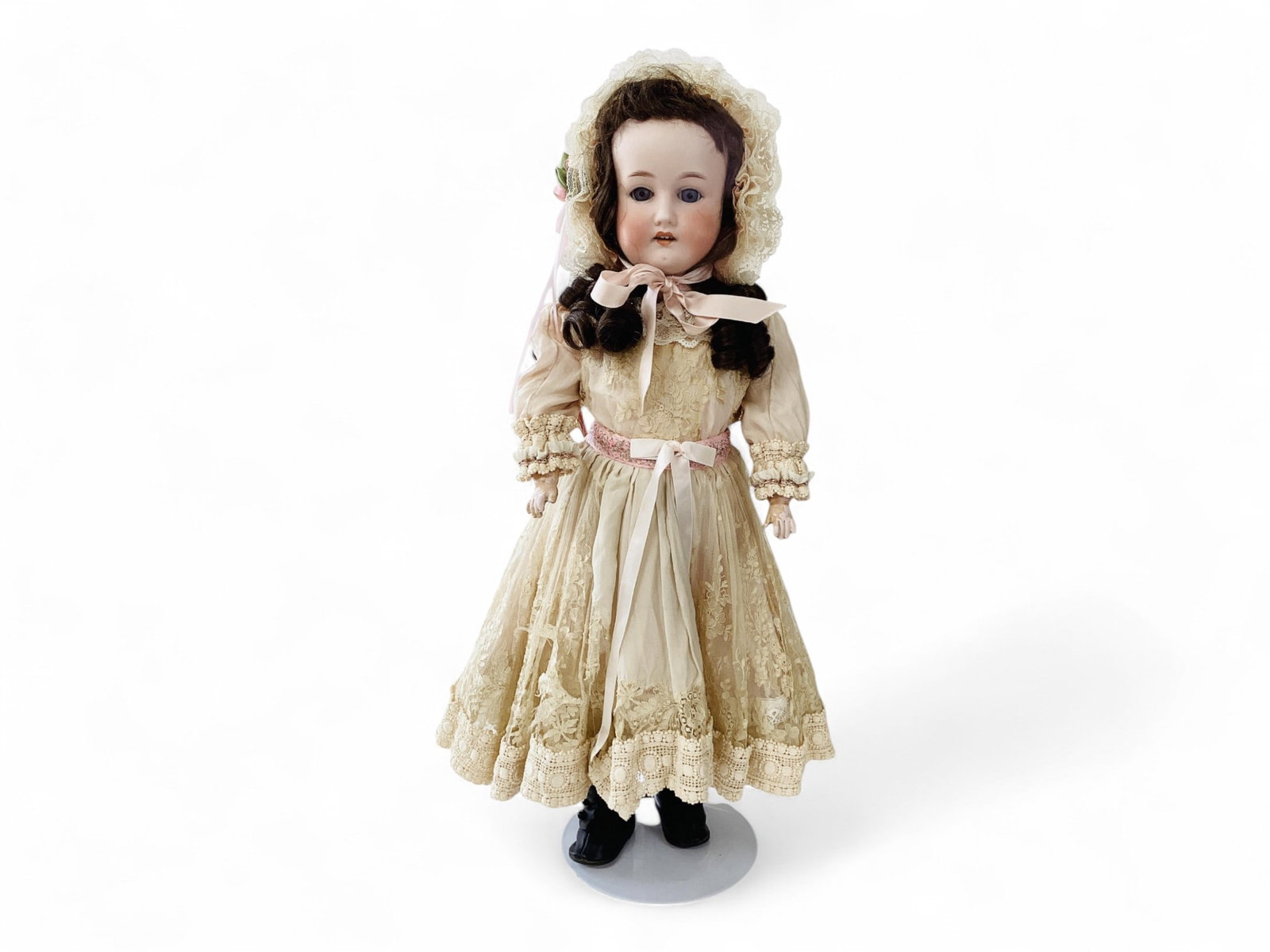 Heubach Koppelsdorf 250 bisque socket head girl.: Heubach Koppelsdorf 250 bisque socket head girl. 21" doll with replaced wig, glass sleep eyes, open mouth with teeth, jointed composition body with straight wrists. Bisque is good with no damage,