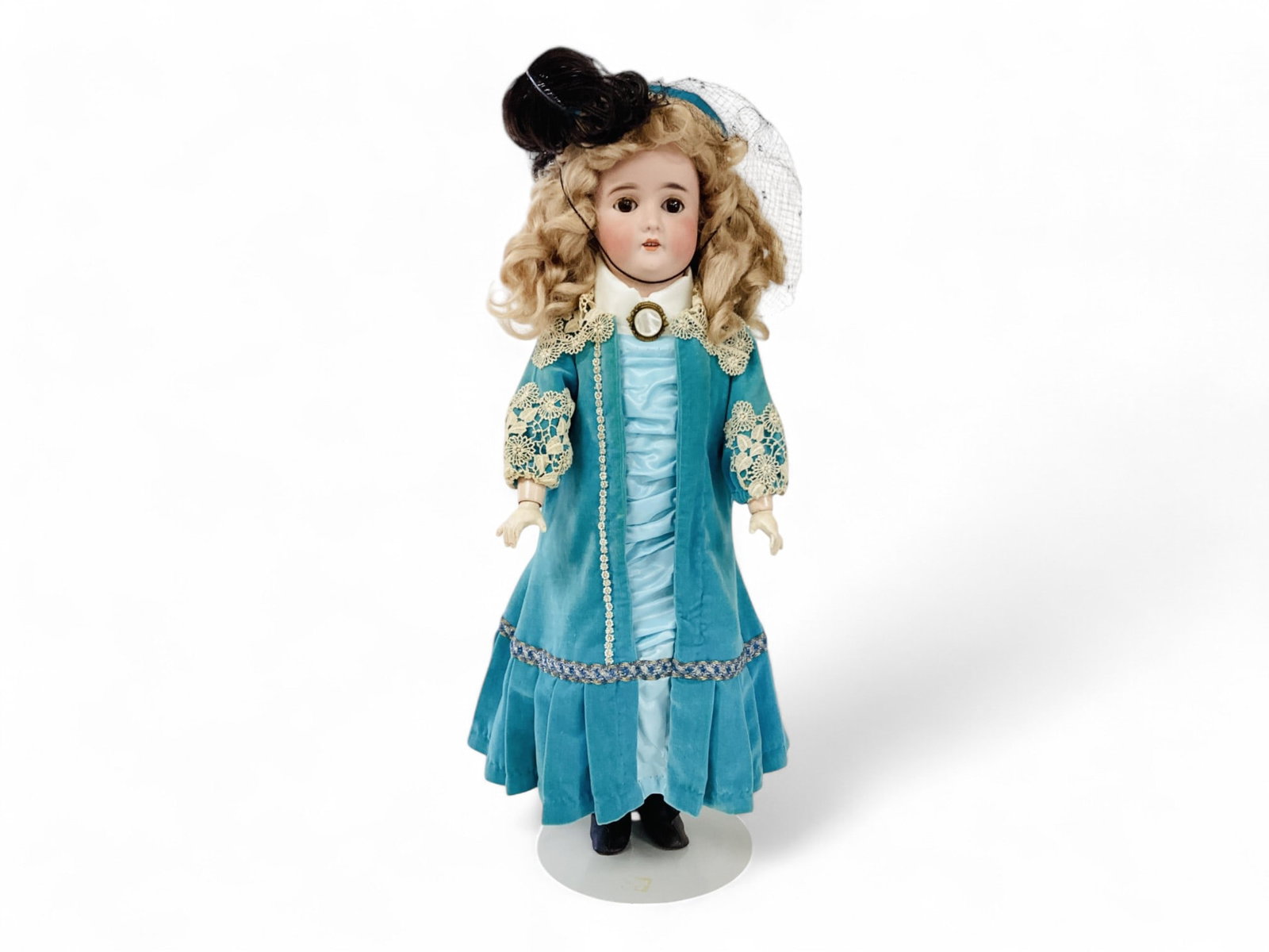 CM Bergmann (BBII) bisque socket head girl.: CM Bergmann (BBII) bisque socket head girl. Marked as shown, 24" doll with replaced wig, glass sleep eyes with fur lashes, open mouth with teeth, jointed composition body, redressed. Bisque is go