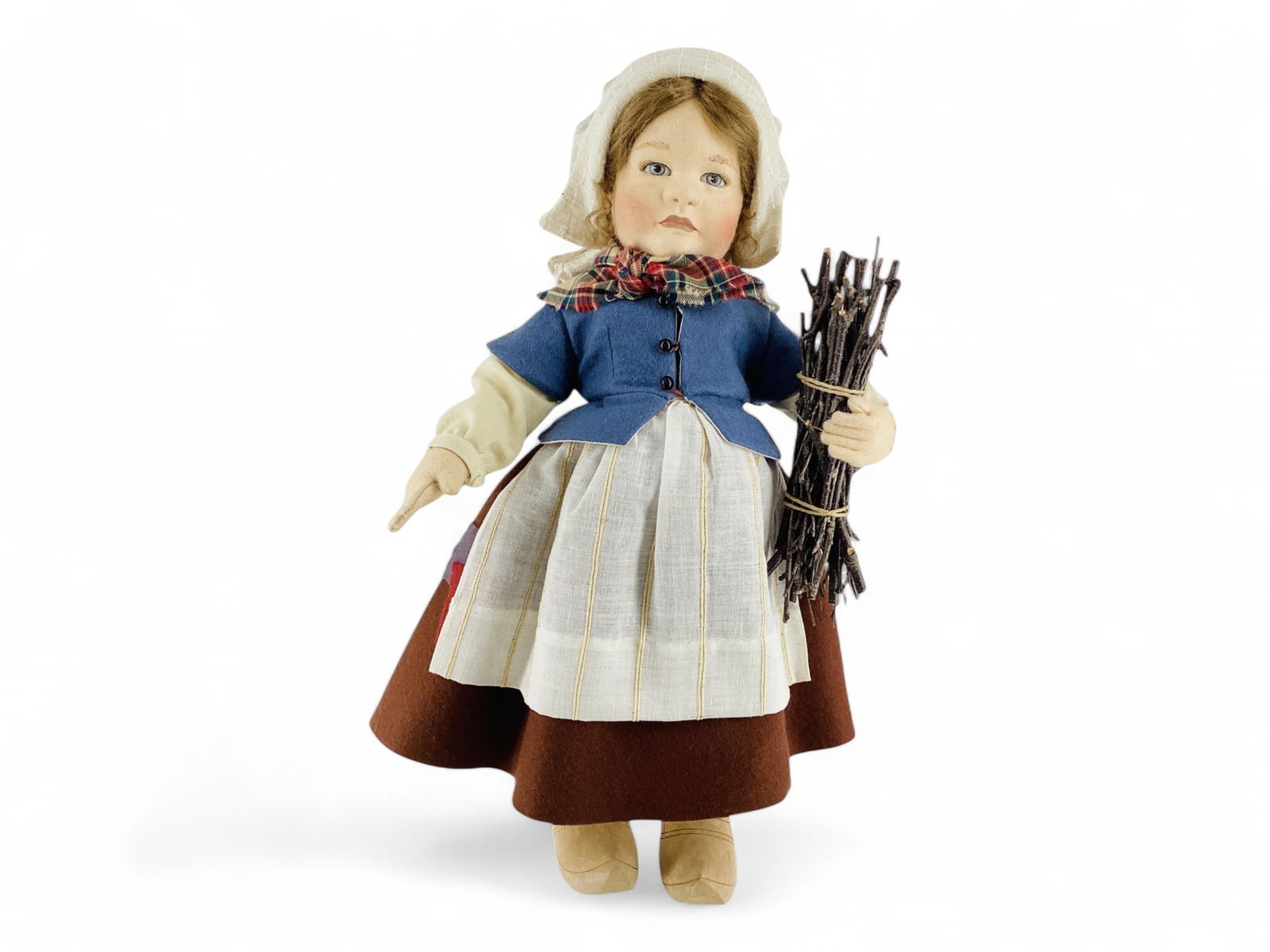 Artist Doll "Gretel Brinker" by R. John Wright.: Artist Doll "Gretel Brinker" by R. John Wright.18 1/2" all wool felt doll with mohair wig, molded and painted facial features, applied ears, jointed at neck, shoulders and hips. All ori