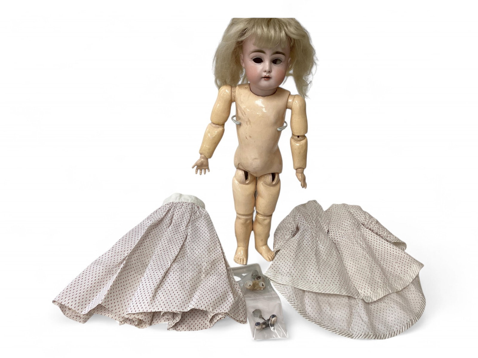 Kestner 152 Bisque Socket Head Girl.: Kestner 152 Bisque Socket Head Girl. 14" doll with original mohair wig, detached plaster pate, open mouth with teeth, jointed composition body with nice original finish, stamped "Germany 0 1