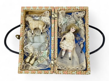 Small German All-Bisque Doll in Presentation Box.
