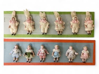 (2) Sets Miniature Hertwig All-Bisque dolls on Presentation Cards.