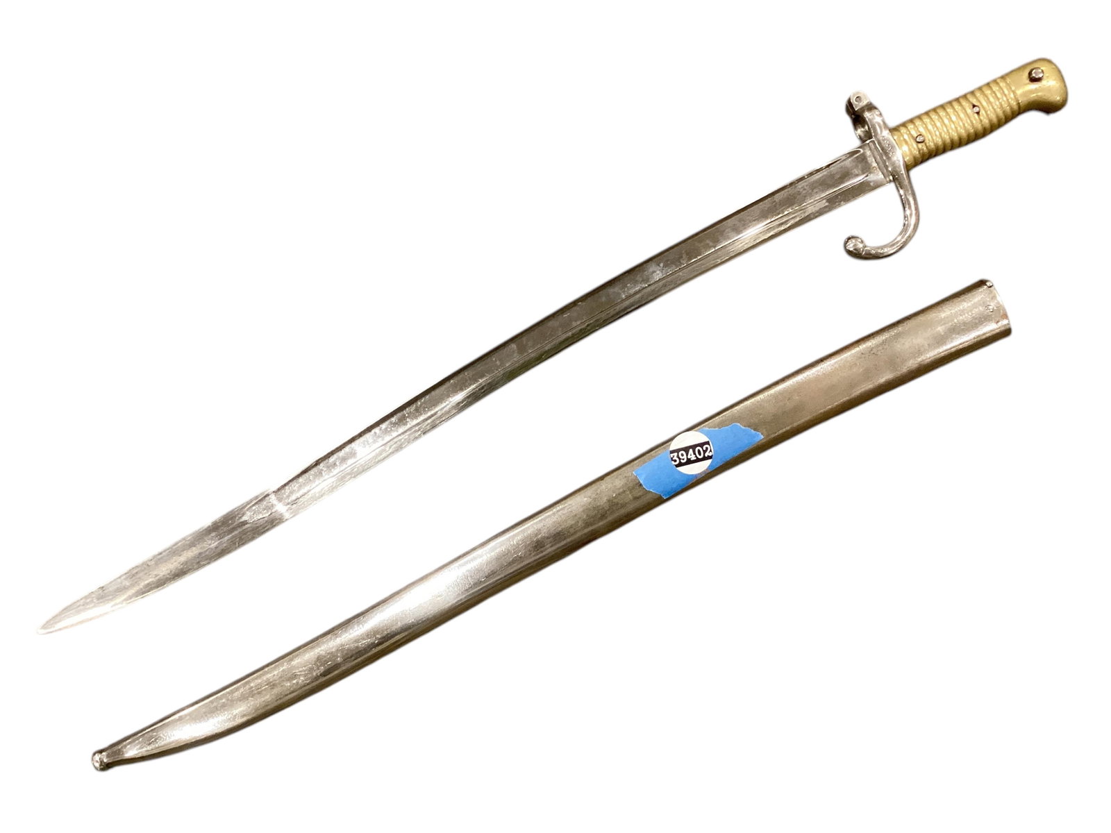 French Chassepot Model 1866 Yataghan Sword Bayonet O.A.L. 27.5î Blade Length 22.5î: French Chassepot Model 1866 Yataghan Sword Bayonet S.N. 54389 slight kink in blade O.A.L. 27.5î Blade Length 22.5î