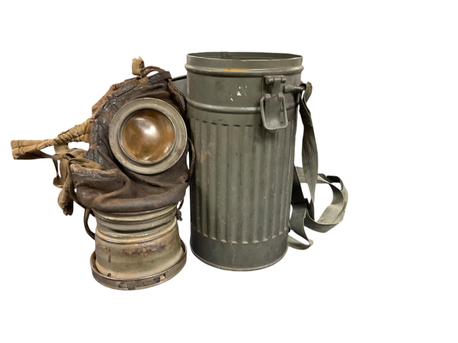 German WWII Gasmask and Container: German WWII Gasmask and Container