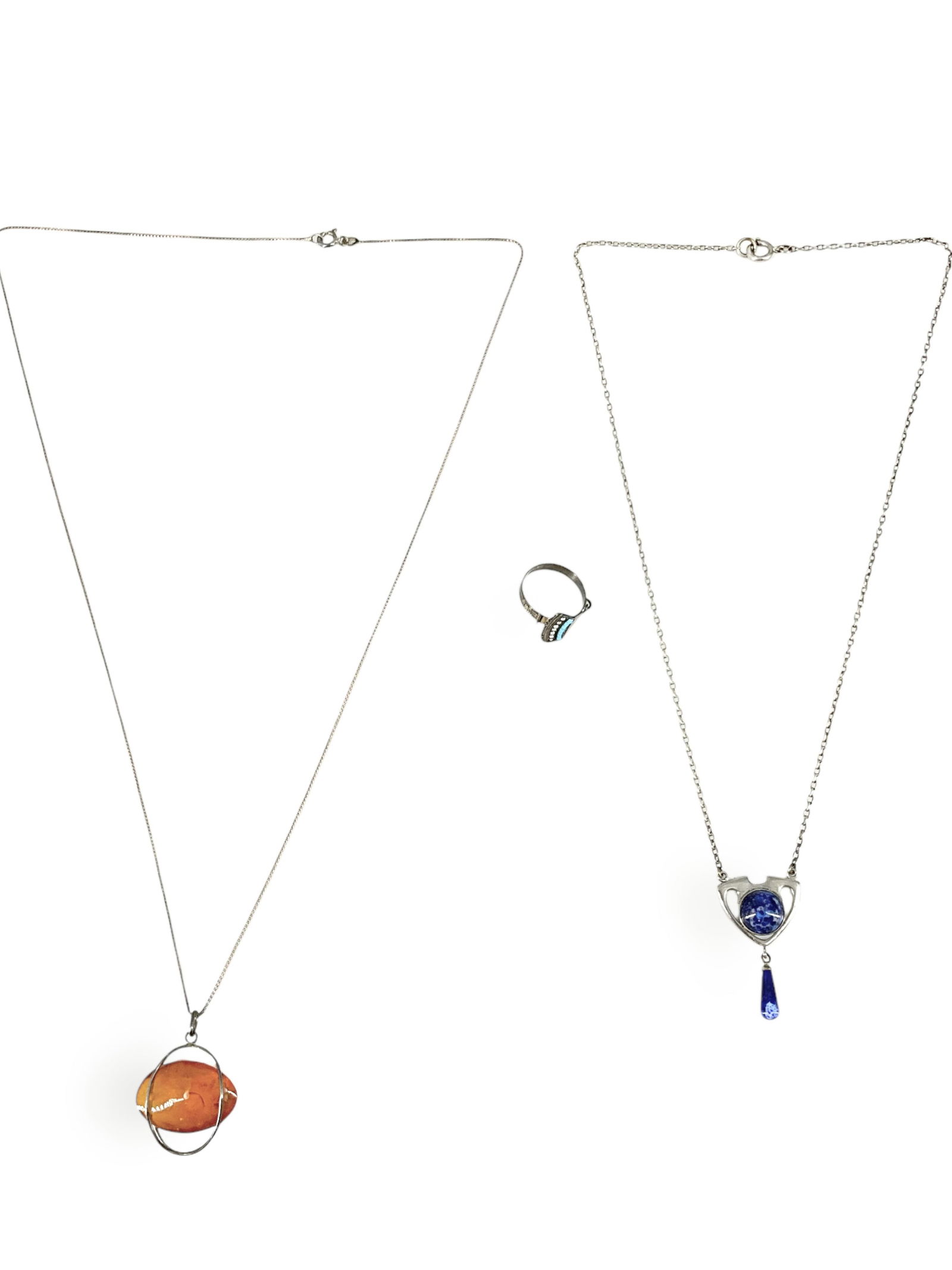 Two Necklaces, One Silver w/Amber (Type) Stone and One Silver-Tone w/Blue Stone and a Southwest (1 of 10)