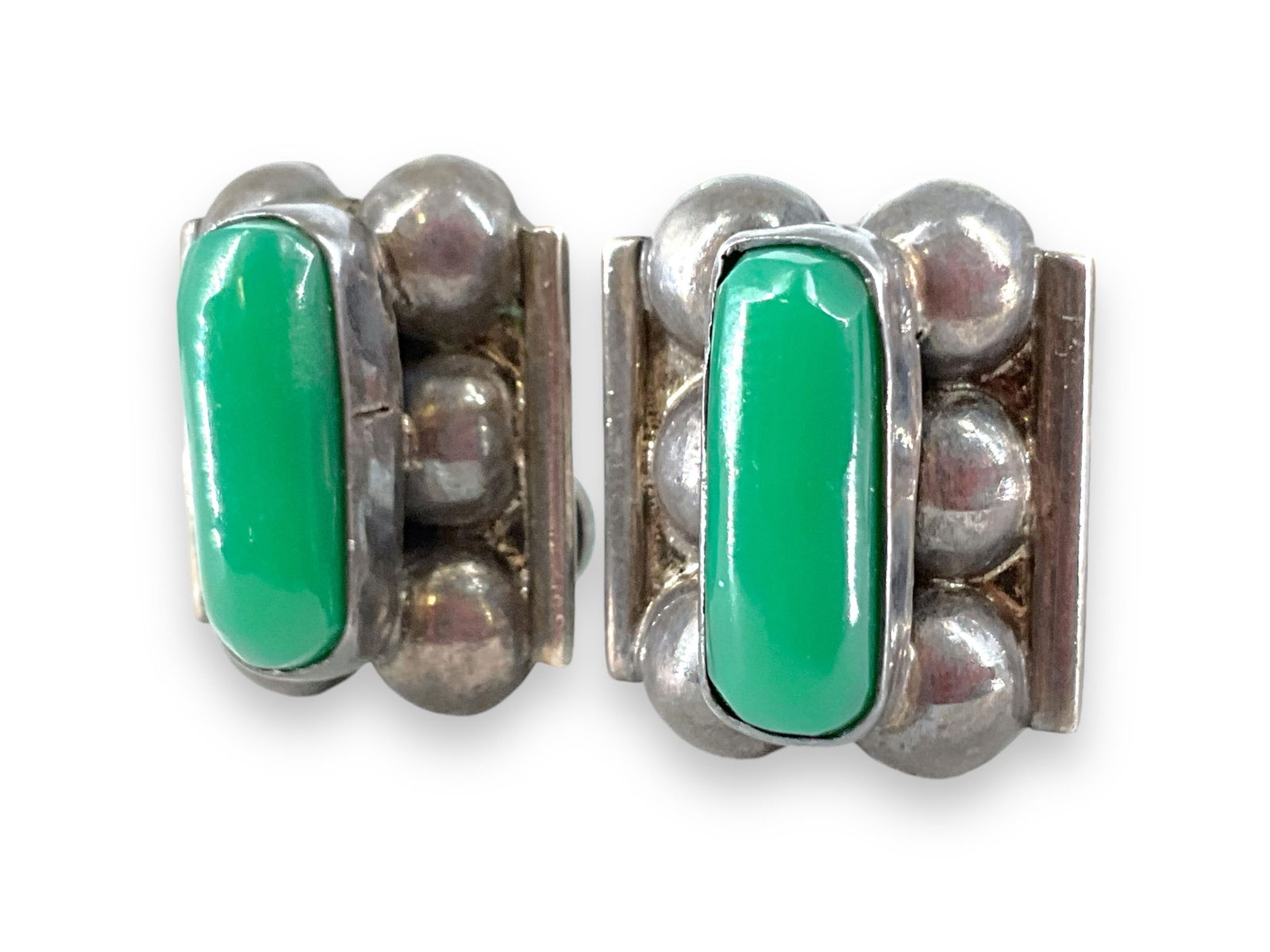Sterling Silver and Green Onyx Stone Earrings (1 of 3)