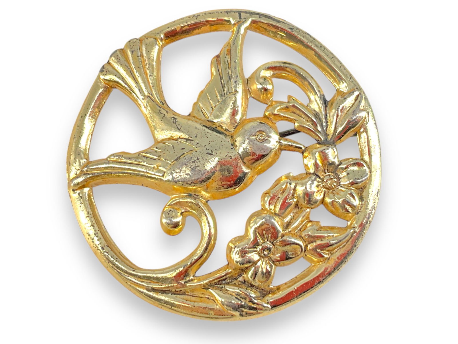 Coro Sterling Silver/Vermeil Bird Brooch: Coro Sterling Silver/Vermeil Bird BroochSigned Coro, stamped and tested sterling silver/925 with gold-plating (vermeil), 47.0mm in size, bird motif, semi-polished metal finish. Approximately 0.24 troy