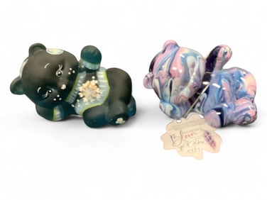 Fenton Glass Reclining Bears