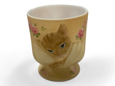 Fenton Hand Painted Rose Container Measures 8" tall.