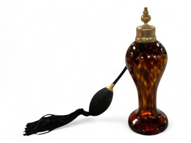 Vintage Perfume Bottle with Pump Atomizer Swirled Gold, Brown and Black . Gold Atomizer