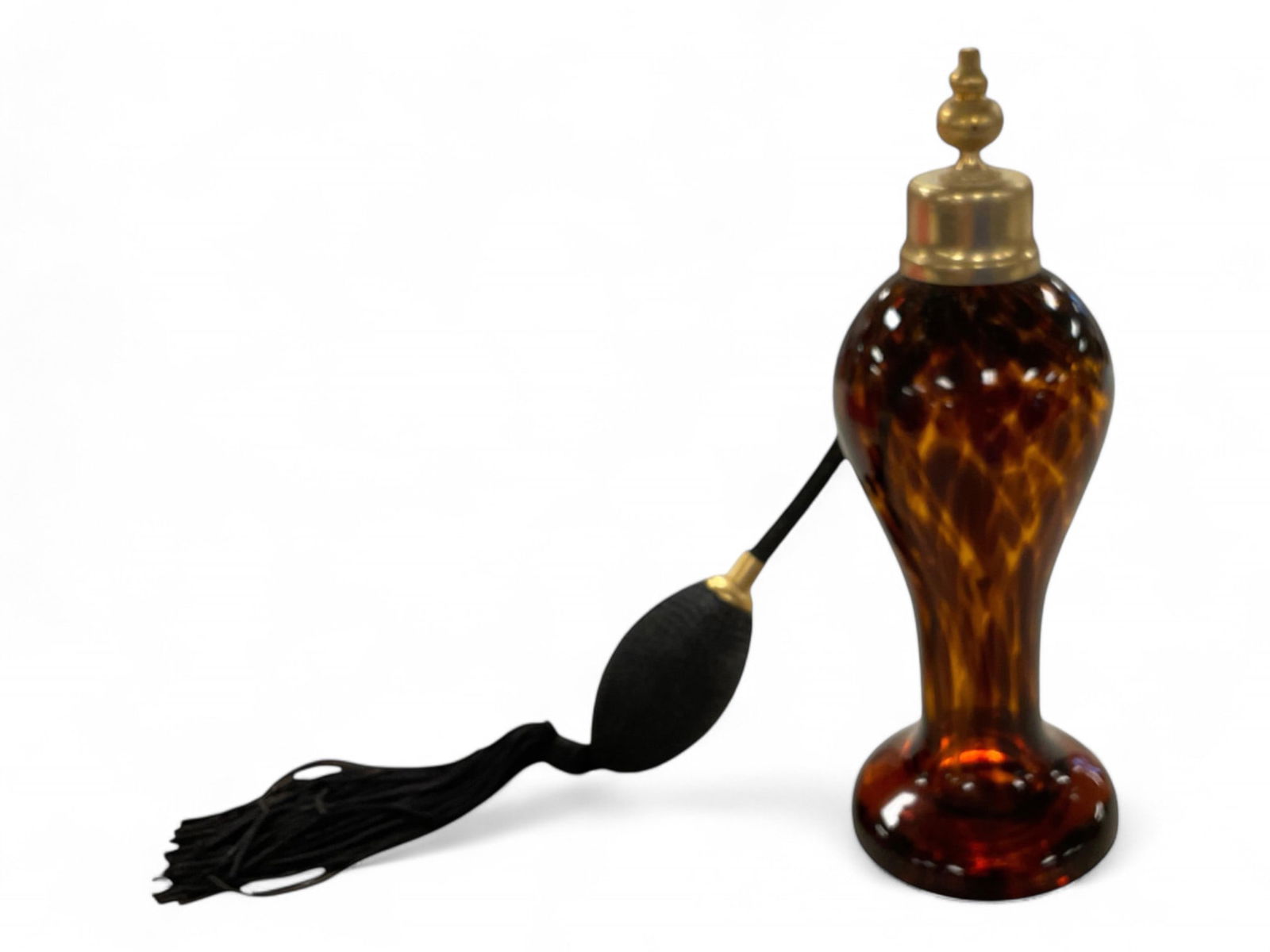 Vintage Perfume Bottle with Pump Atomizer Swirled Gold, Brown and Black . Gold Atomizer (1 of 1)