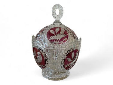 Punch Bowl & Lid, Byrdes Collection, the Ruby by Hofbauer 13.5"T x 9"W