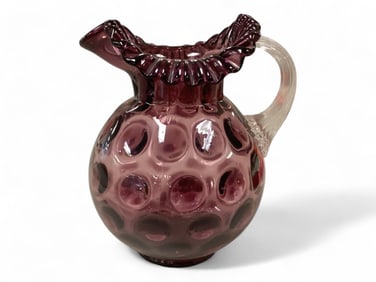 Amethyst Thumbprint Pitcher Unmarked Measures 9.25" tall.