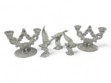 Cambridge Two Light Candle Sticks and Heisey Flying Mallards
