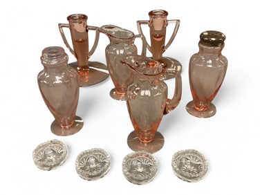 Heisey lot of (10) Items (6) Flamingo and (4) Crystal Salt Dips