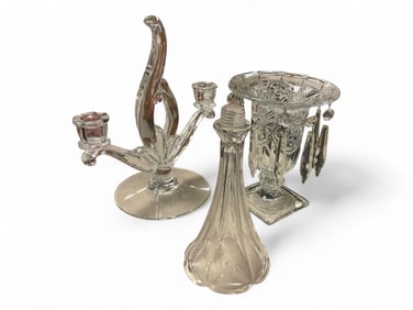 Heisey Lot of (3) Items to Include Center Vase for Epergne, Footed Candle Vase and (2) Light CandleV