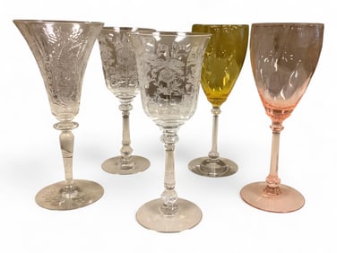 Heisey Old Dominion Sahara and Flamingo Diamond Optic, Orchid Etched and Circle and Lines Cutting Go