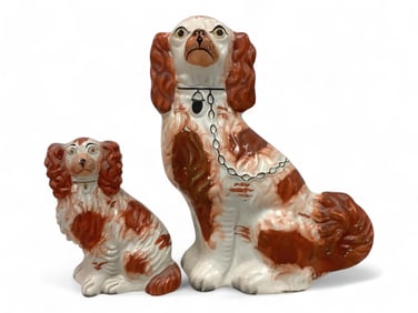 Unmarked Staffordshire Terriers Large 12 3/4 in. (32.4 cm.), Small 7 3/4 in. (19.7 cm.)