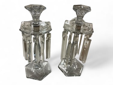 Heisey #5 Patrician One Light Candelabra with 5" C Prisms H 12"