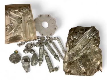 Large Lot of Miscellaneous Glass Items, Prisms, Buttons