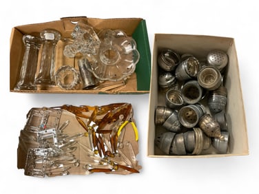 Heisey Large to include Various Prisms, Candelabra Parts and Salt Pepper Lids
