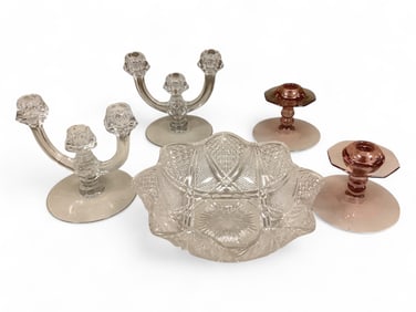 Heisey Candle Sticks and Berry Bowl