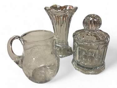 Heisey Lot of (3) Items to include Vase, Pitcher and Covered Crushed Fruit
