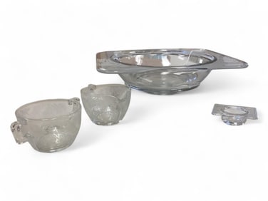 Heisey Normandie Clear Open Sugar and Creamer Paired with Footed Fruit Dish Frosted Base and Clear B