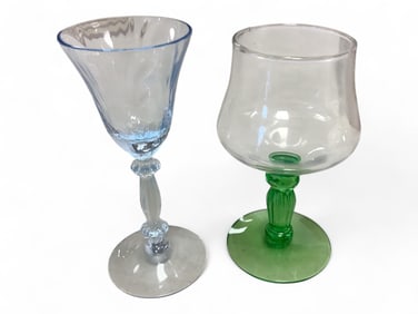 Cambridge Glass Stradivari/Regency Moonlight Blue Cordial and Libby Floridian Brandy 4.5" and 4.25" 